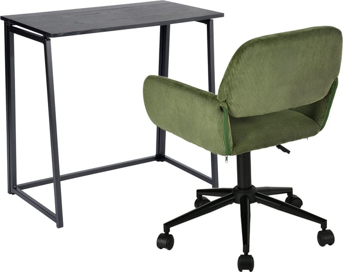 Bureau - Inklapbaar Bureau met Verstelbare Bureaustoel Set - Zwart