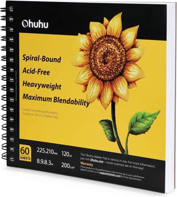 Ohuhu - Alcohol marker papier - spiraalblok - 22.5 × 21 cm - 200 grams - 60 vellen