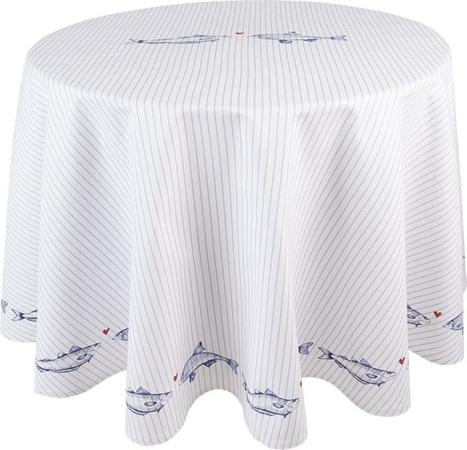 Clayre & Eef Tafelkleed Ø 170 cm Wit Blauw Katoen Vissen