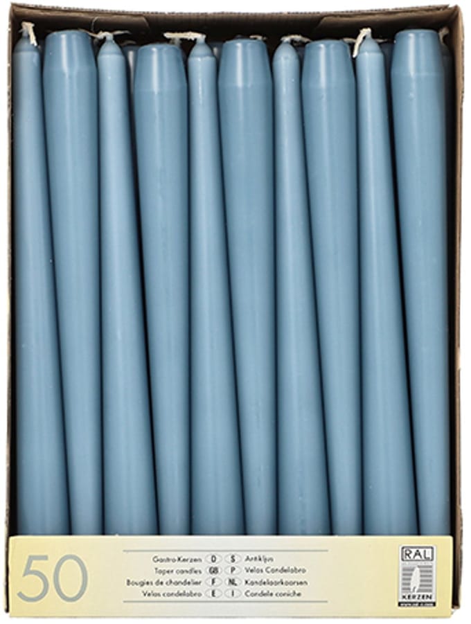 50 Kandelaarkaarsen Ø 2,2 cm · 25 cm arctisch blauw