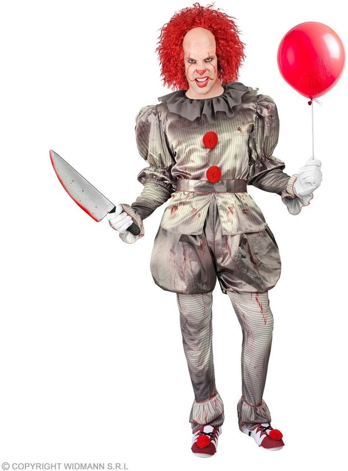 Widmann - Moordende Clown Zonder Grappen - Man - Rood, Grijs - Medium - Carnavalskleding - Verkleedkleding