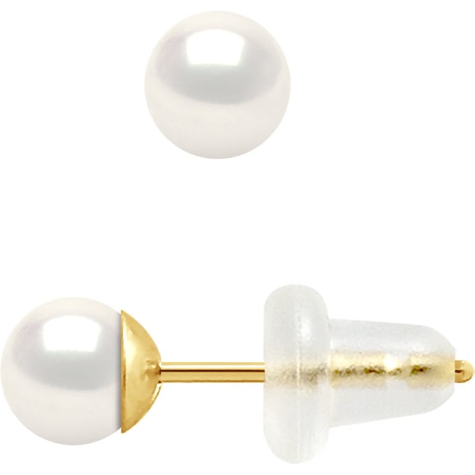 Ear Studs Ronde Zoetwater Parels 4-5mm Natural White Yellow Gold