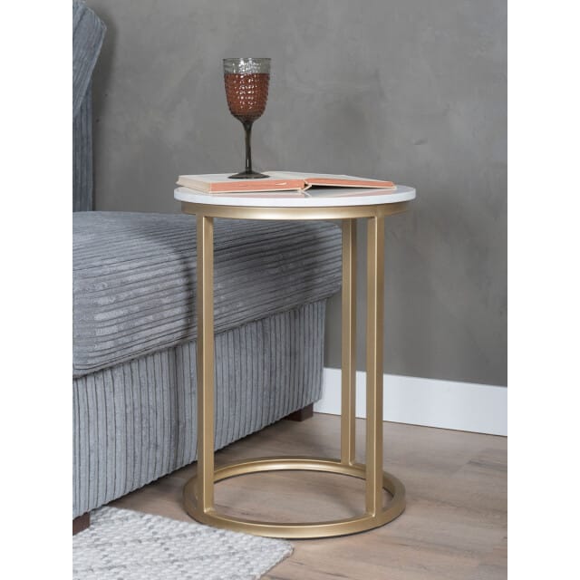 Laptoptafel Mitch Marmer Rond - Wit/Goud - Design Bijzettafel voor Laptop