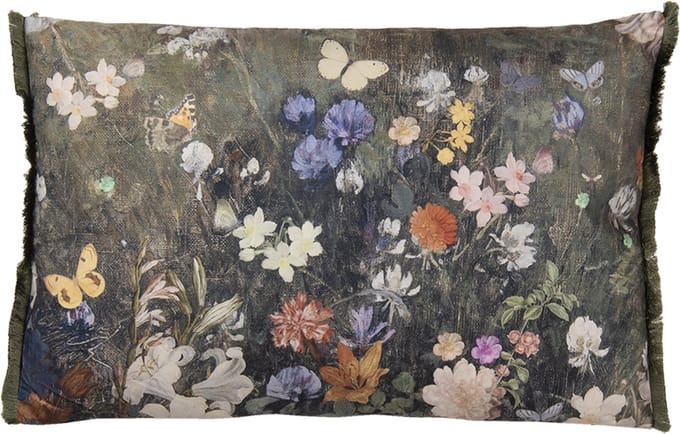 Clayre & Eef Sierkussen 60x40 cm Groen Wit Polyester Bloemen