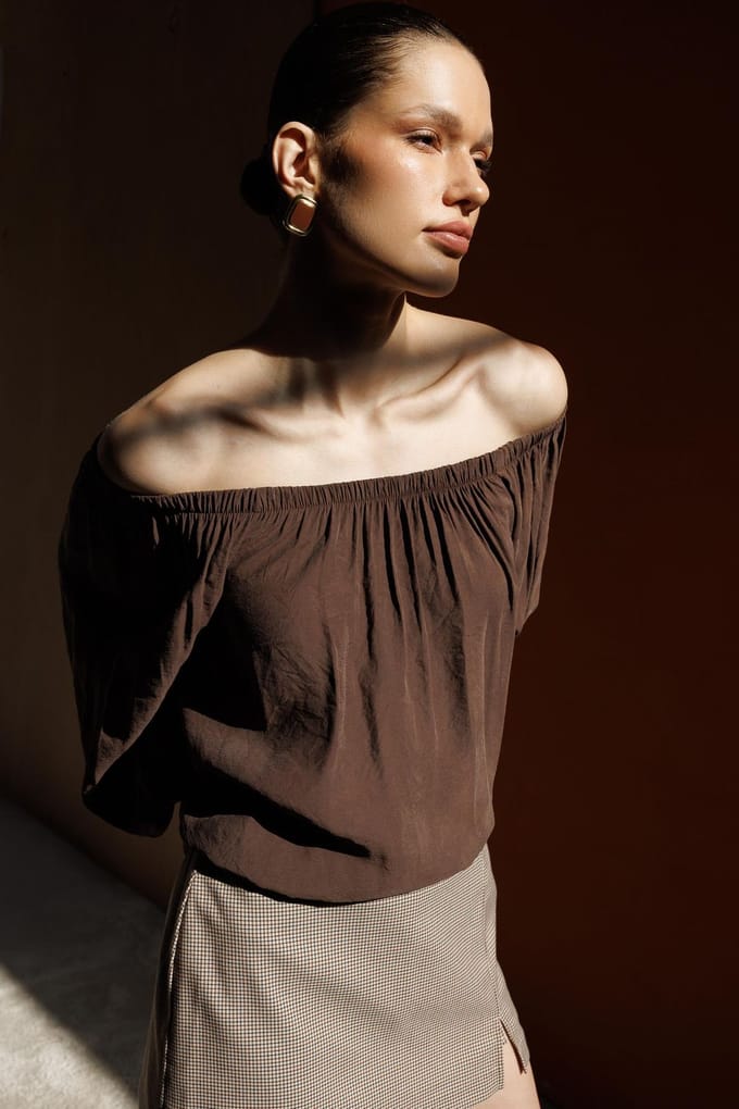 Off-shoulder Textuur Blouse