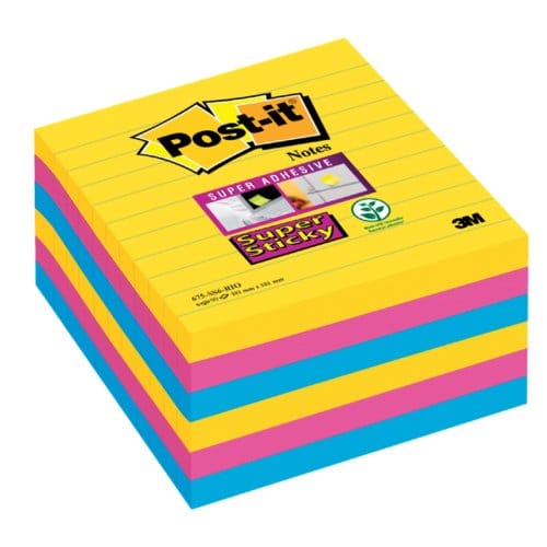 Memoblok post-it 675 super sticky 101x101mm lijn Rio 6 stuks