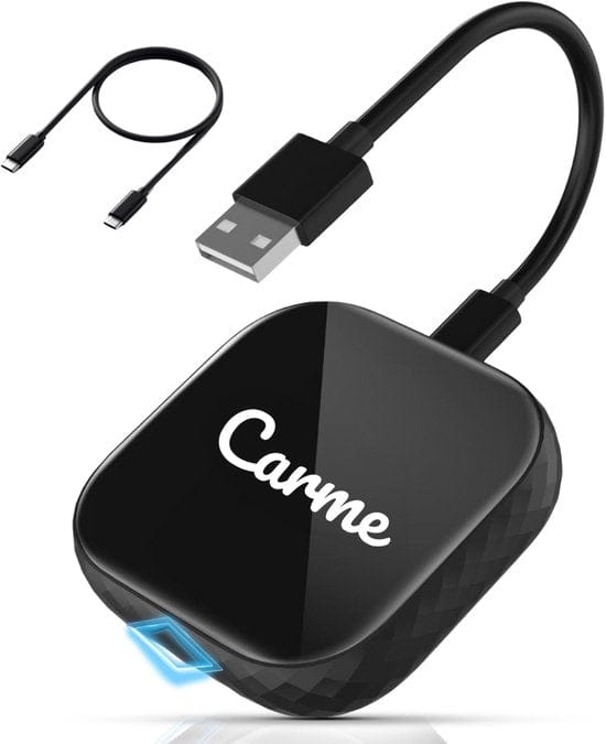 CarMe Premium 2-in-1 CarPlay Dongle - Draadloos CarPlay & Android Auto - Makkelijk Switchen Tussen Telefoons - USB-A & USB-C - Android Auto Dongle - Zwart