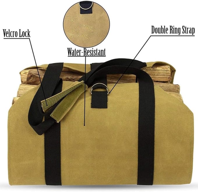 Brandhout Tas - Hout Drager - Open Haard - Versterkte Handgrepen - Grote Capaciteit - Gewaxt Canvas