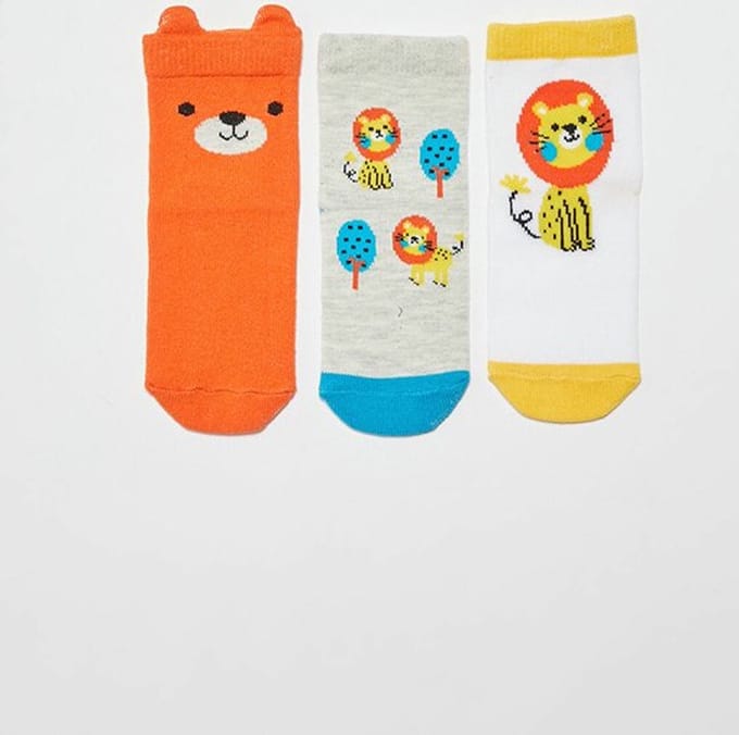 Set van 3 paar babysokken jongens - Baby/kinder sokjes - Leeuw