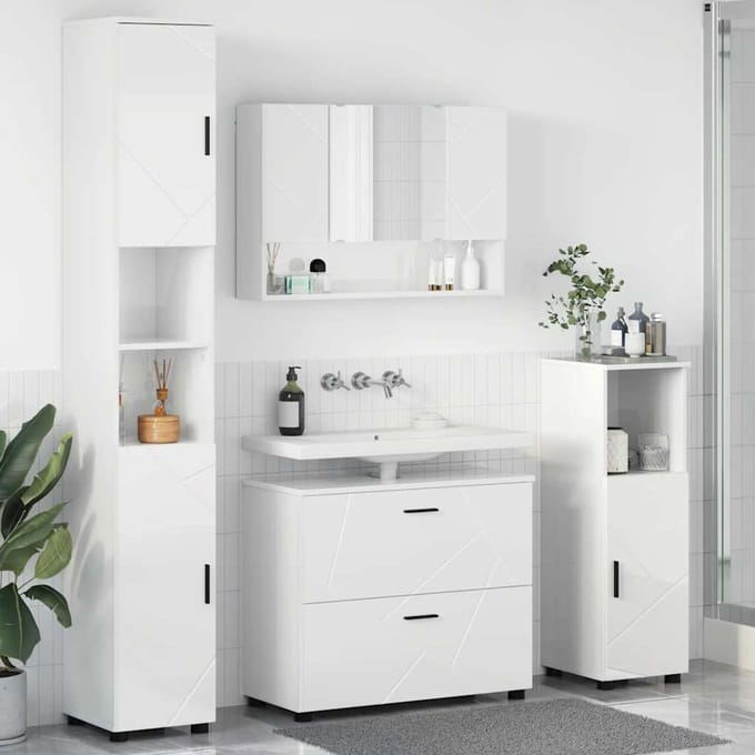 vidaXL - Badkamermeubel - Set - 4 - st - Hoogglans - wit - 35 - x - 30 - x - 192 - cm