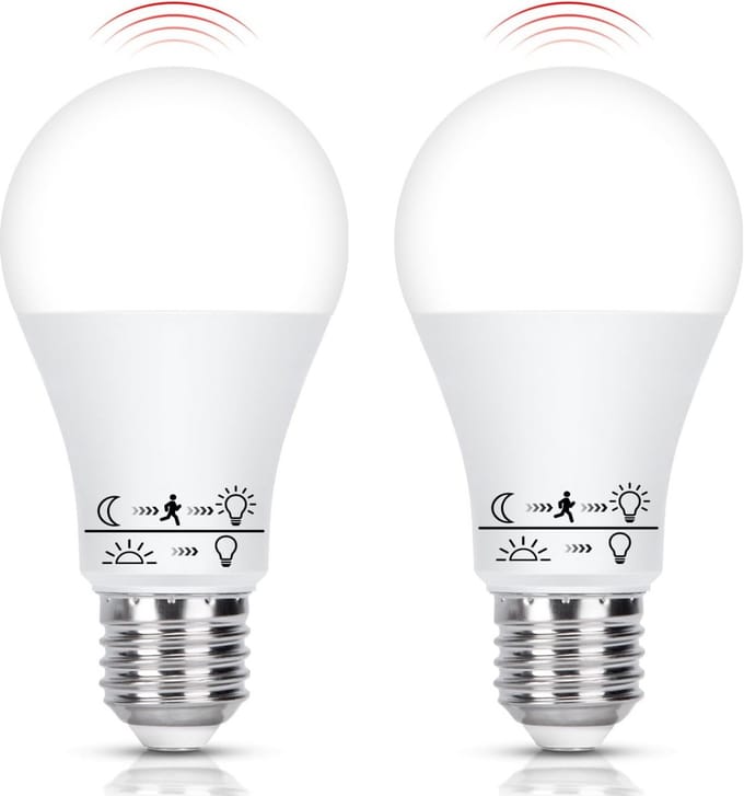 LED Lamp E27 met Bewegingssensor 12W - Koud Wit Licht (6500K) - 2 Stuks voor Hal, Garage, Trap