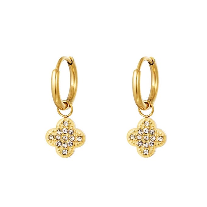 Gouden klaver oorbellen - hangers - strass
