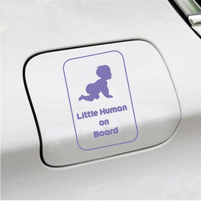 Bumpersticker - Little Human On Board - 15 X 10 - Paars