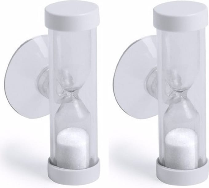Zandloper - 2x - badkamer/douche/poets timer - zuignap - 2 minuten - wit