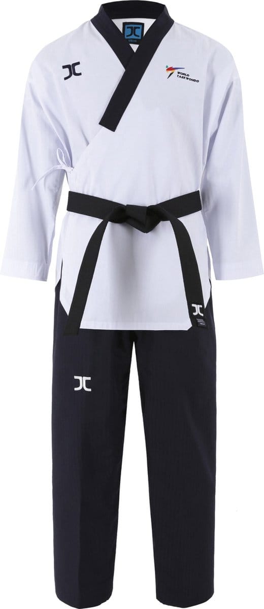 JCalicu poomsae dan taekwondopak mannen | WT | Wit / Zwart (Maat: 170)