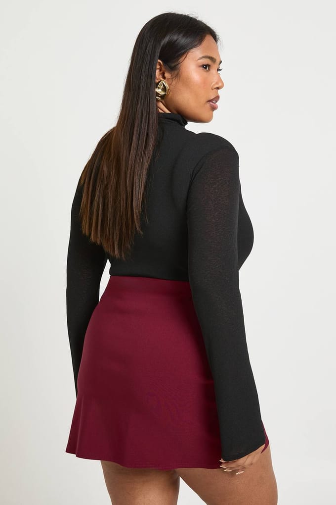 boohoo Dames Plus Bengaline Split A-lijn Rok | Bordeaux Rood | Maat: 54