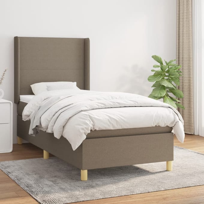 vidaXL - Boxspring - met - matras - stof - taupe - 90x190 - cm