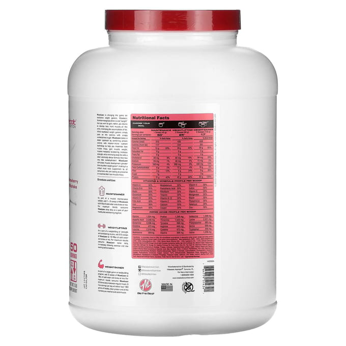 Musclelean, Verhoog spiermassa, Aardbeienmilkshake, 5lb