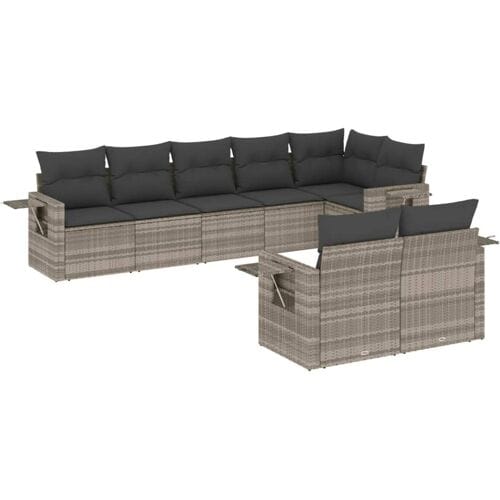 vidaXL - 8-delige - Loungeset - met - kussens - poly - rattan - lichtgrijs