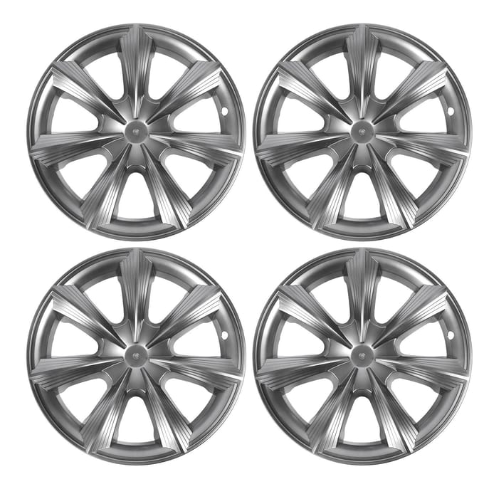 4 pièces Cache-moyeu de roue 19 pouces à clipser Style épée Couvre-roue intégral Cache-moyeu pour modèle Y 2021-2024 Silver Grey gray