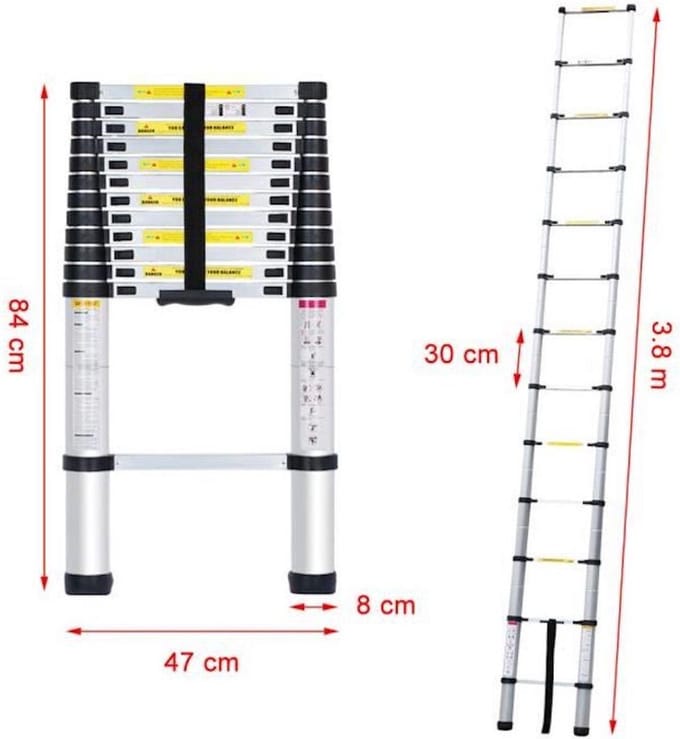 VDT telescopische ladder 3,8m Telescoopladder, uitschuifbaar, Aluminium