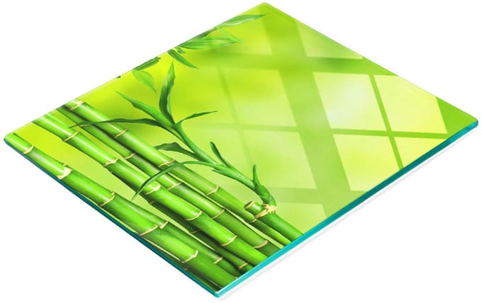 Keuken serveerplank van gehard glas met bamboe-afbeeldingen, 60x52 cm