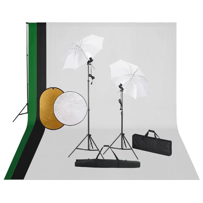 vidaXL - Fotostudioset - met - lampen, - achtergrond - en - reflector