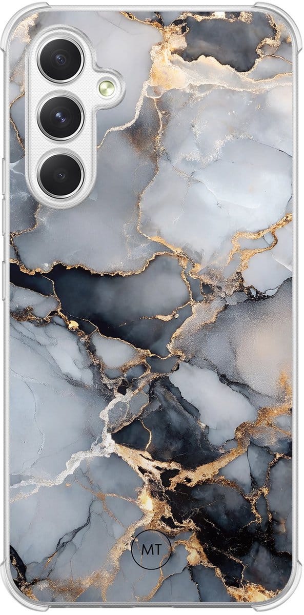 Hoesje (shockproof) geschikt voor Samsung Galaxy A54 - Marble mist - Extra sterke case - TPU/polycarbonaat - Marmer - Grijs, Transparant