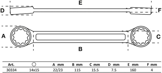 BGS Ringsleutel - extra plat - 14 x 15 mm