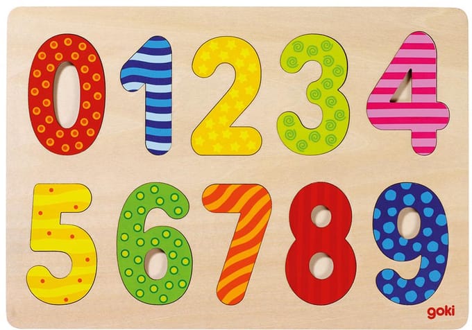 GOKI Puzzel - Getallen 0-9 - 10 Delen - 30X21Cm - Hout - 2 Jaar