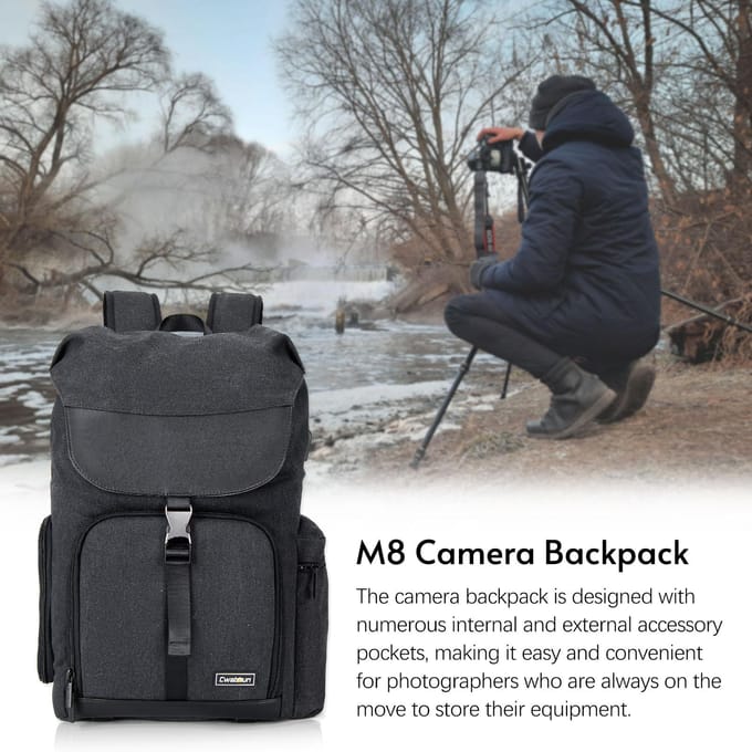 Cwatcun M8 photographie sac pour appareil photo sac à dos pour appareil photo étanche Compatible avec noir