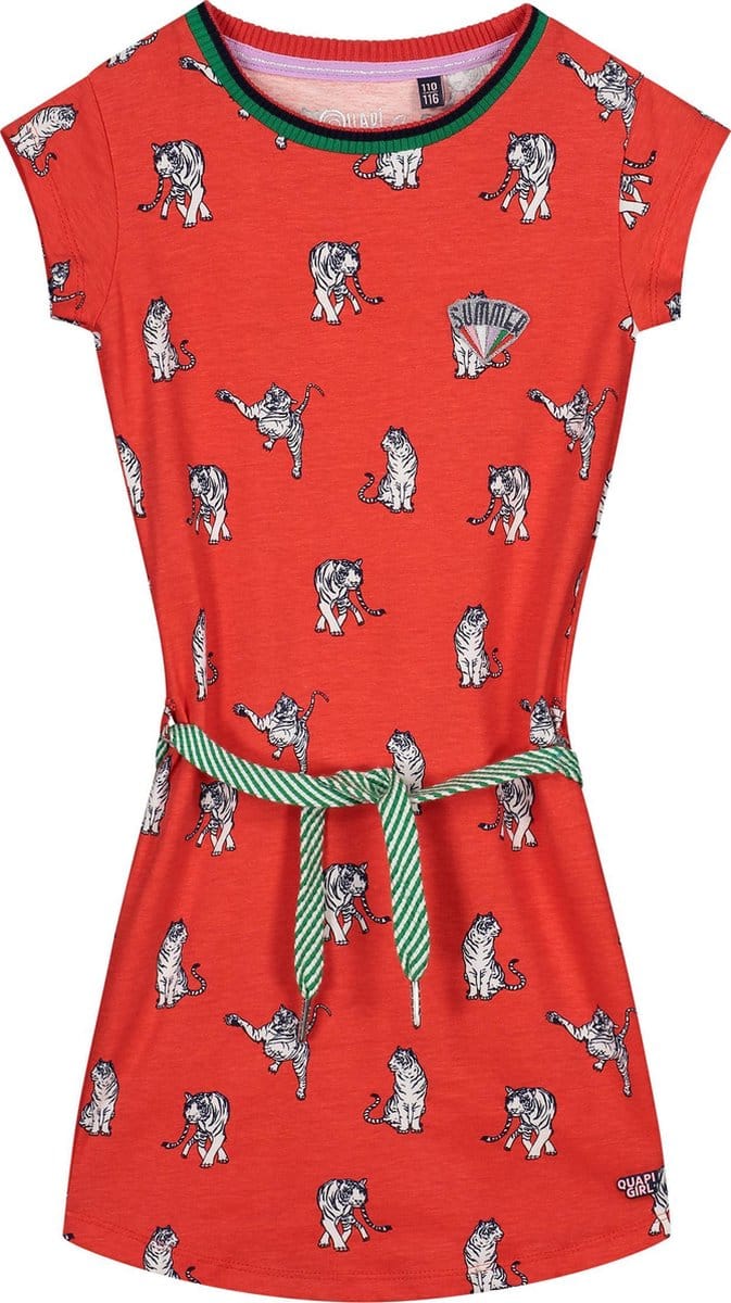 Quapi jurk Aafje rood all over tijger print
