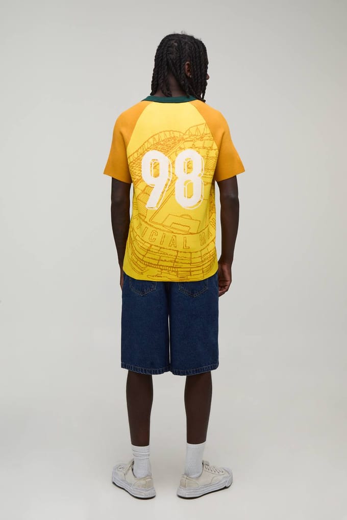 Varsity Jacquard Sportieve Raglan Gebreide Polo | Yellow | Size Medium