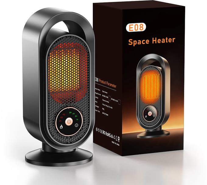 Techdecor E8 Elektrische Keramische Kachel 1500W – Compacte Heater met Timer & Touchbediening – Veilig en Stil – Model E08