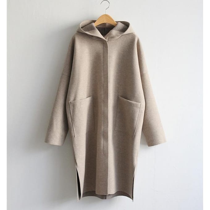 Nieuwe Lente en Herfst Losse Wolle Damesjas met Capuchon Grote Maat Jas S gray