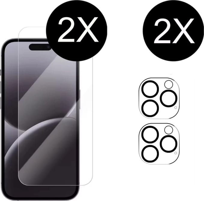 2 Stuks Screenprotector en 2 Stuks Camera Glas Protector Geschikt voor iPhone 16 Pro Max - Tempered Glass