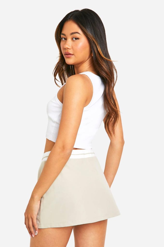 boohoo Dames Contrast Taille Op Maat Gemaakte Skort | Steen | Maat: 40