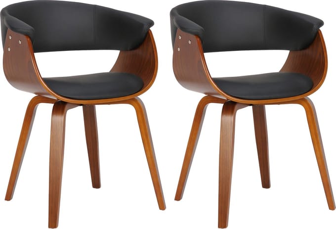CLP Bruce Set van 2 Eetkamerstoelen - Met armleuning - Kunstleer - zwart