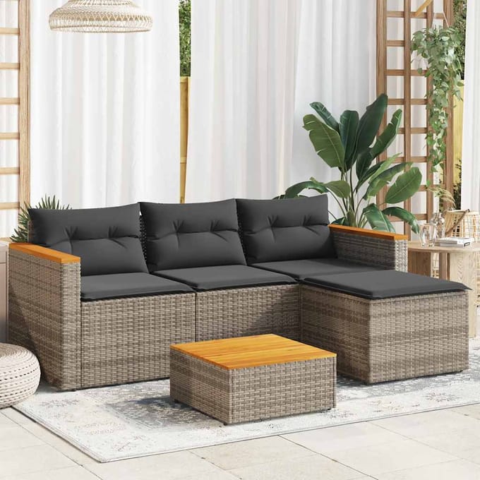 vidaXL - 3-delige - Loungeset - met - kussens - poly - rattan - grijs
