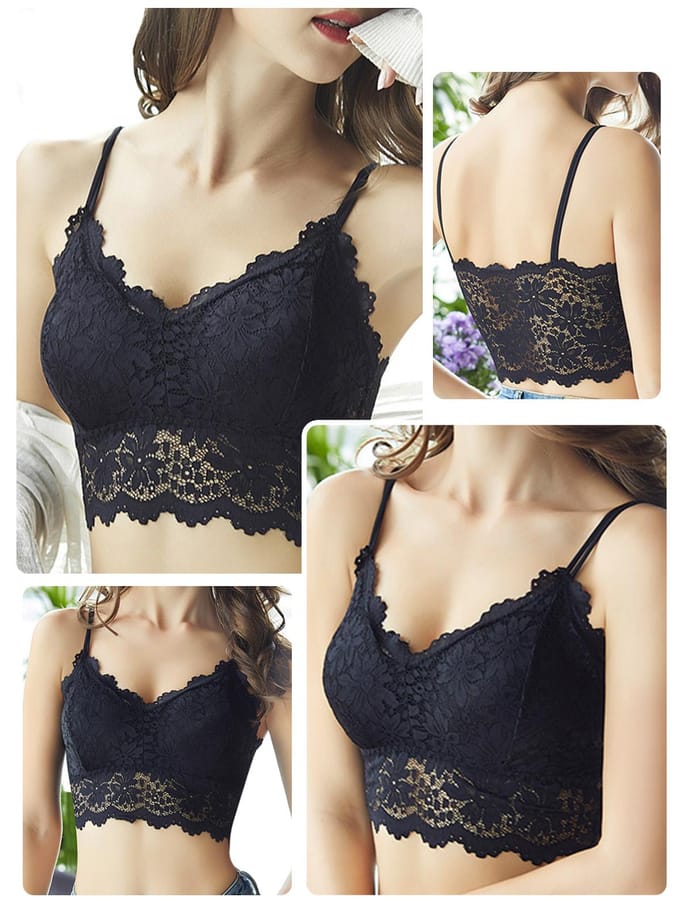 Dames kanten bh hemdje draadloze crop tops 5 stuks L wit/zwart