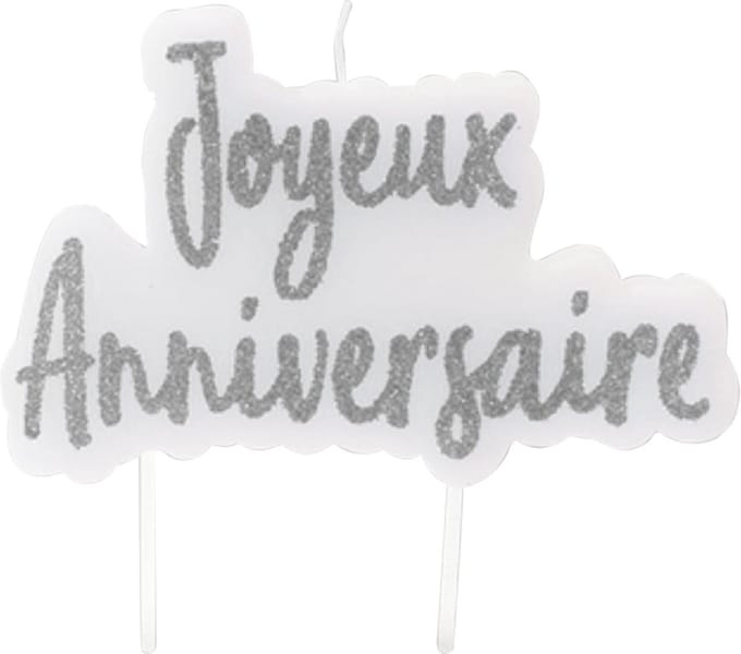 HOBI - Zilverkleurige glitter Joyeux Anniversaire kaars
