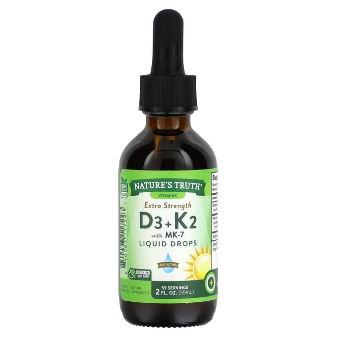 Nature's Truth, D3 + K2 extra fort, avec gouttes liquides MK-7, 2 fl oz (59 ml)