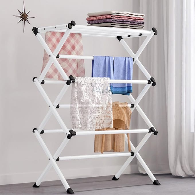 Opvouwbaar droogrek, metalen standaard, hangend, ruimtebesparend, multifunctioneel, wasgoed, kledinghanddoek wit