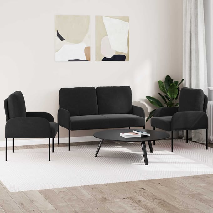 vidaXL - Sofa-Sets - 3 - st - Zwart - Multiplex