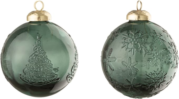 J-Line kerstbal Bal - glas - groen - 2 stuks