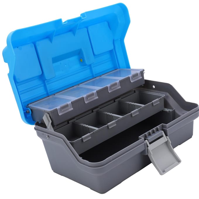 Visuitrusting Doos Draagbare ABS Drie Laags Visgerei Opbergdoos met Ergonomisch Handvat blue