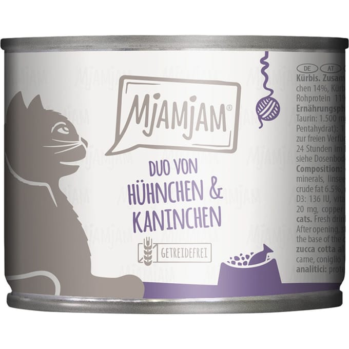 6x 200g MjAMjAM Duo Sappige Kip & Konijn op Gestoomde Pompoen Natte Kattenvoer