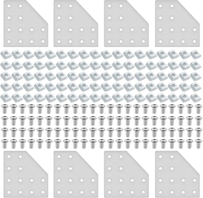 8pcs 2040L Angle Bracket Joining Plate T Slotted Accessories 12-Hole 2040 Hardware Connector 2040 with T Nuts and Screws Silver