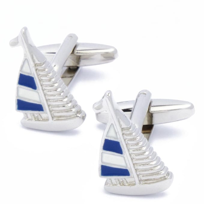 Manchetknopen - Zeilboot Zeiljacht Blauw en Wit