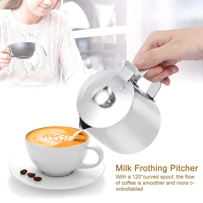 350ml Roestvrijstalen Melk Craft Koffie Latte Opschuimkunst Kan Pitcher Mok Beker met Deksel white